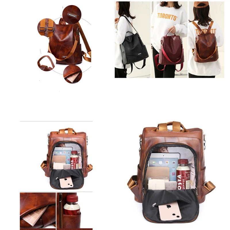 Women's PU Leather Back Pack Shoulder Bags Handbag Retro Female Backpack