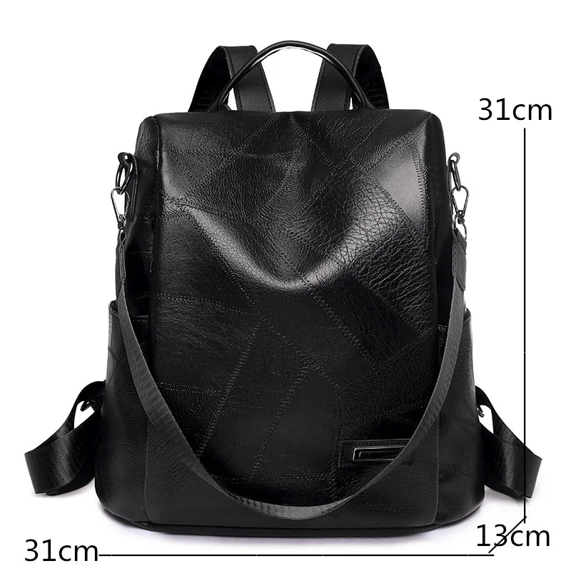 Women's PU Leather Backpack Shoulder Bags Retro Female School Bag for Teenager
