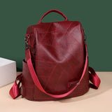 Women's PU Leather Backpack Shoulder Bags Retro Female School Bag for Teenager