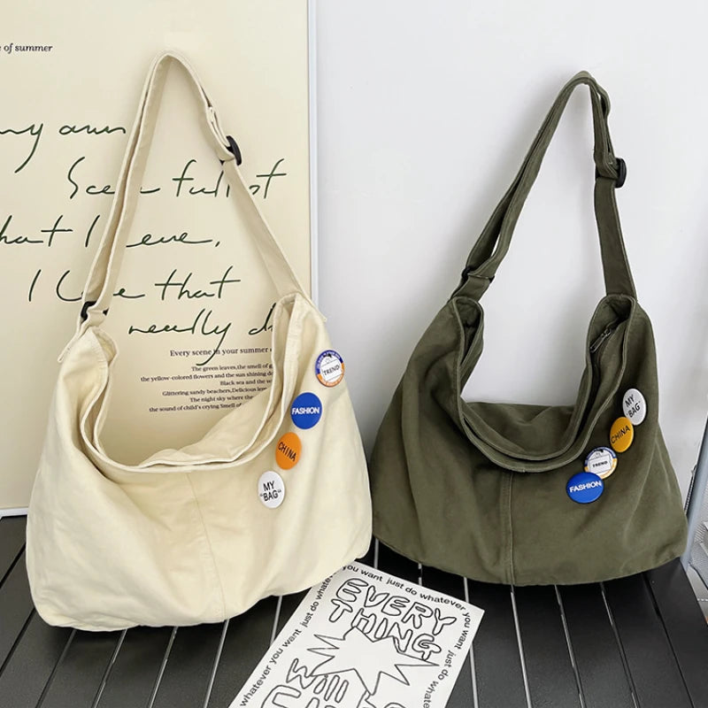 Women's Canvas Messenger Bag Large Capacity Casual Shoulder Handbag