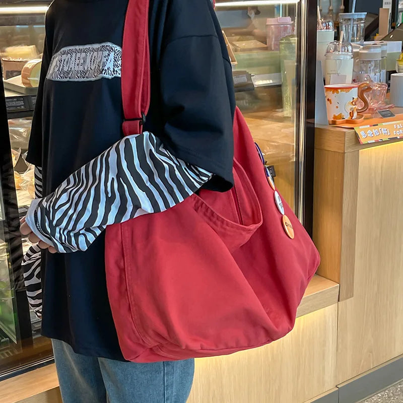 Women's Canvas Messenger Bag Large Capacity Casual Shoulder Handbag