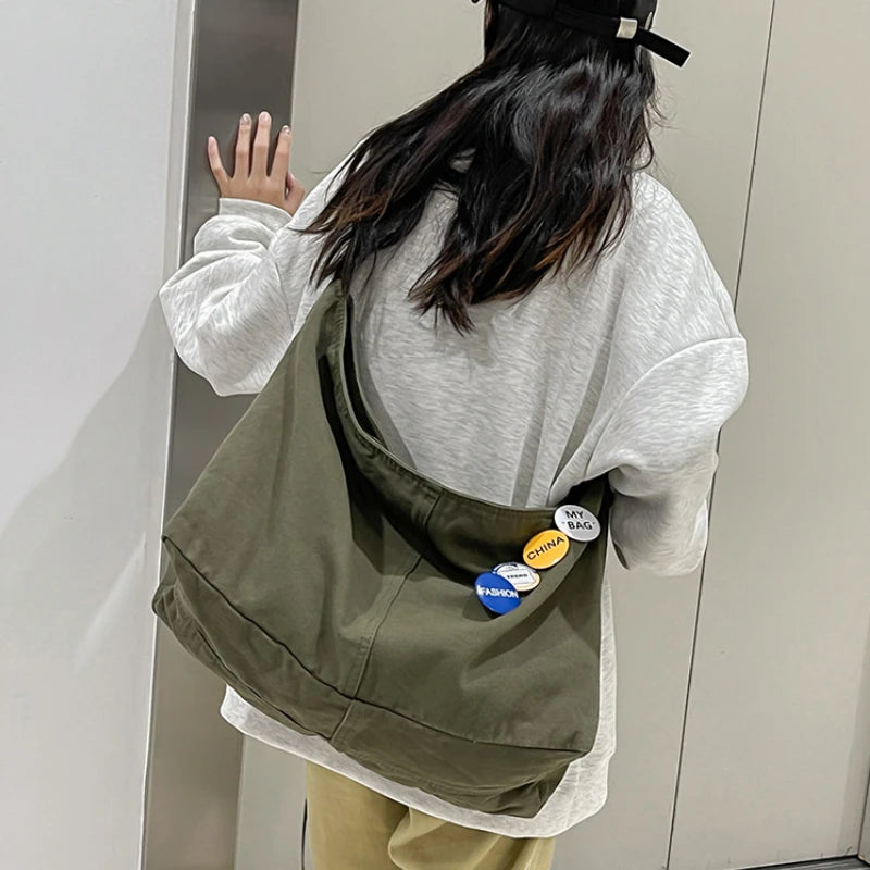 Women's Canvas Messenger Bag Large Capacity Casual Shoulder Handbag