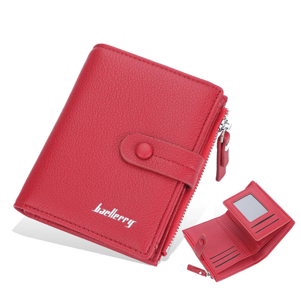 Women's Zipper Short Wallet Litchi Clip Buckle Wallet