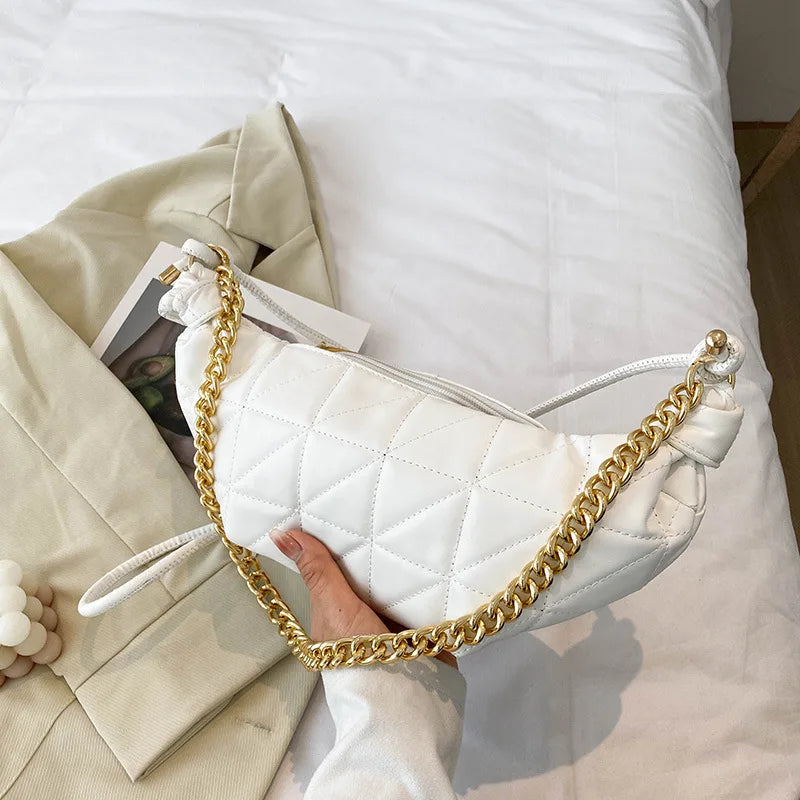 Women's Shoulder Bag Retro Chain Dumpling Bag Rhombus Embroidery Thread Shoulder