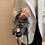 Women's Leather Canvas Shoulder Bag Stylish Square Crossbody Bag