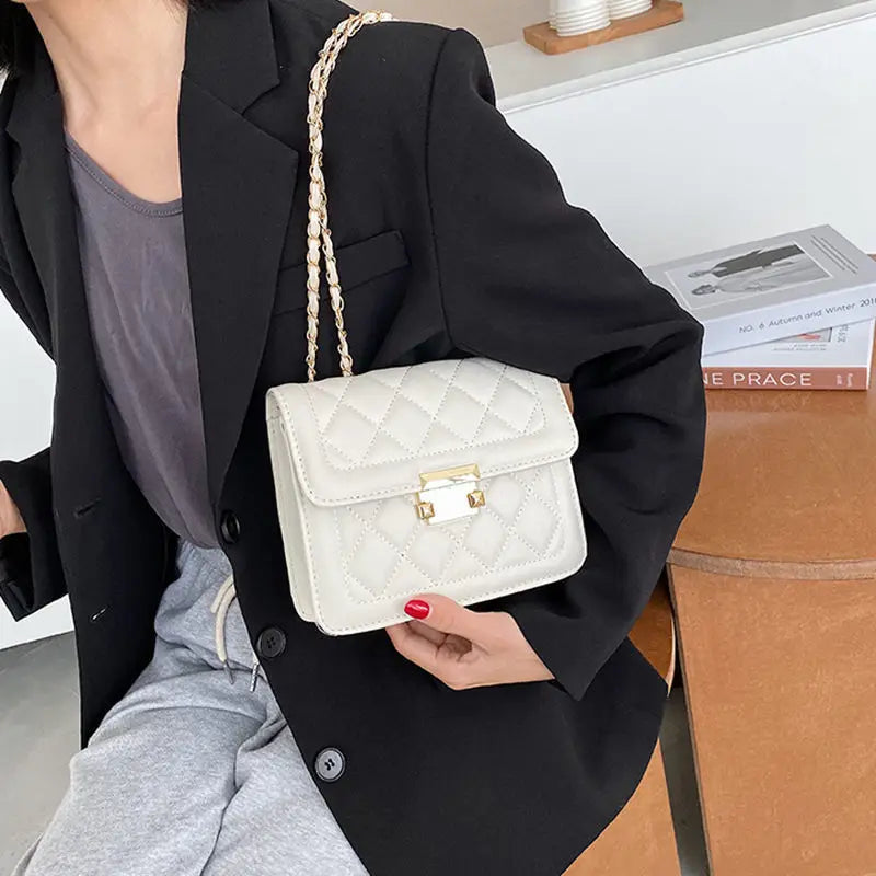 Retro Rhombus Check Shoulder Bag Chain Handbag