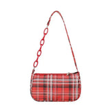 Retro Plaid Underarm Bag Chain Strap Zipper Mini Handbag Ladies Shoulder Bag