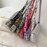 Retro Plaid Underarm Bag Chain Strap Zipper Mini Handbag Ladies Shoulder Bag