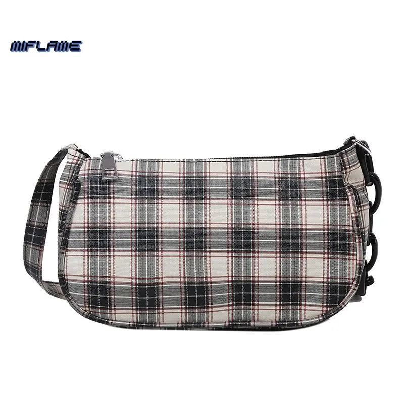 Women's Plaid Shoulder Bag Retro Chain Mini Handbag Zipper Casual