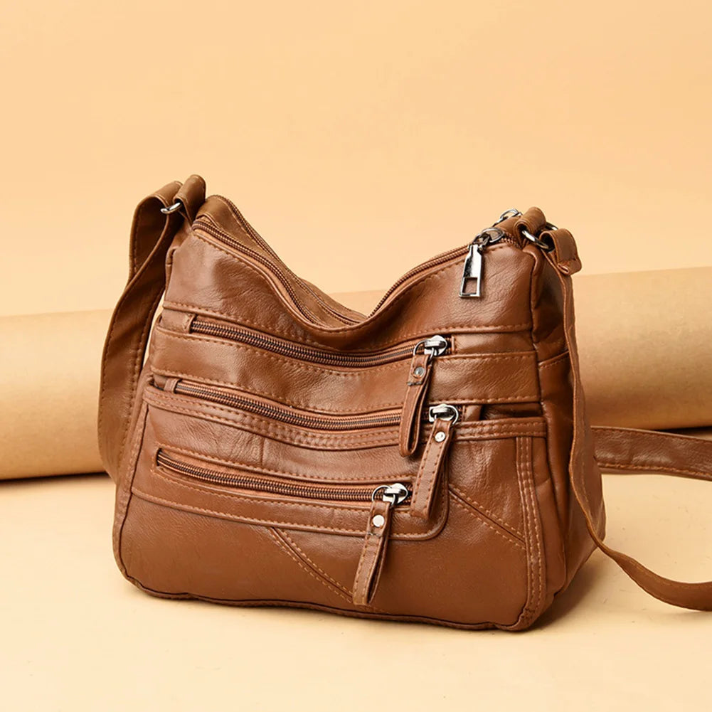 Soft Leather Crossbody Bags Purses with Many Pockets