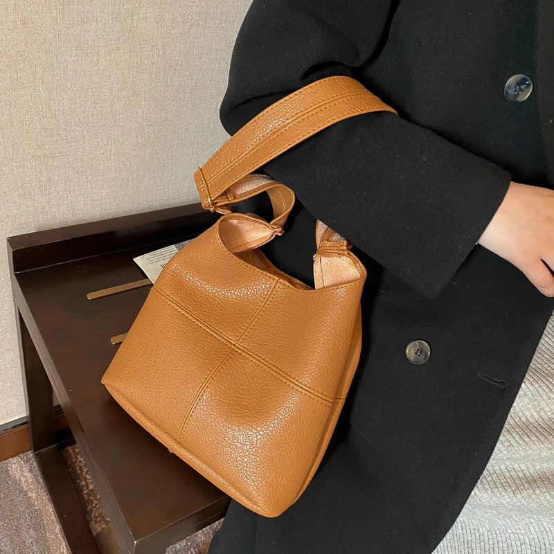 Soft Leather Handbag High Shoulder Bag Tote Bucket Bag Women's Handbags