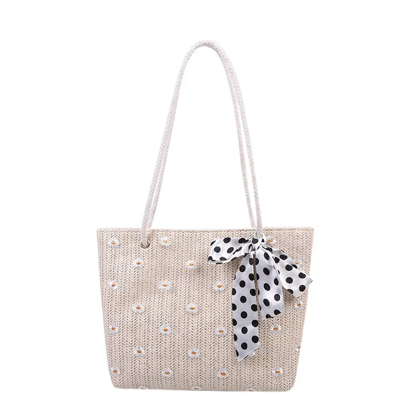 Women's Straw Bag Flower Woven Beach Shoulder Tote Large-capacity Handbags