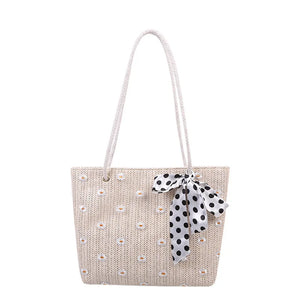 Women's Straw Bag Flower Woven Beach Shoulder Tote Large-capacity Handbags