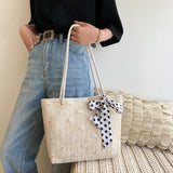 Women's Straw Bag Flower Woven Beach Shoulder Tote Large-capacity Handbags