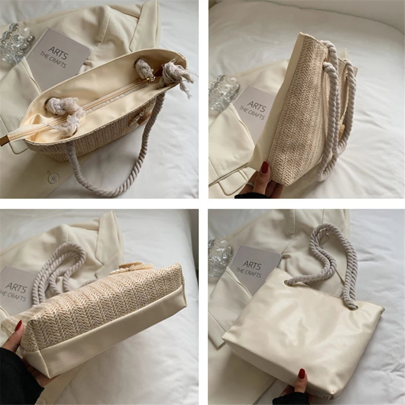 Women's Woven Straw Handbag Large Beach Tote Shoulder Bag
