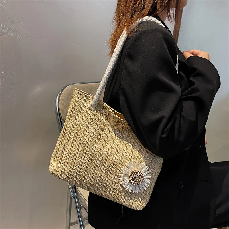 Women's Woven Straw Handbag Large Beach Tote Shoulder Bag