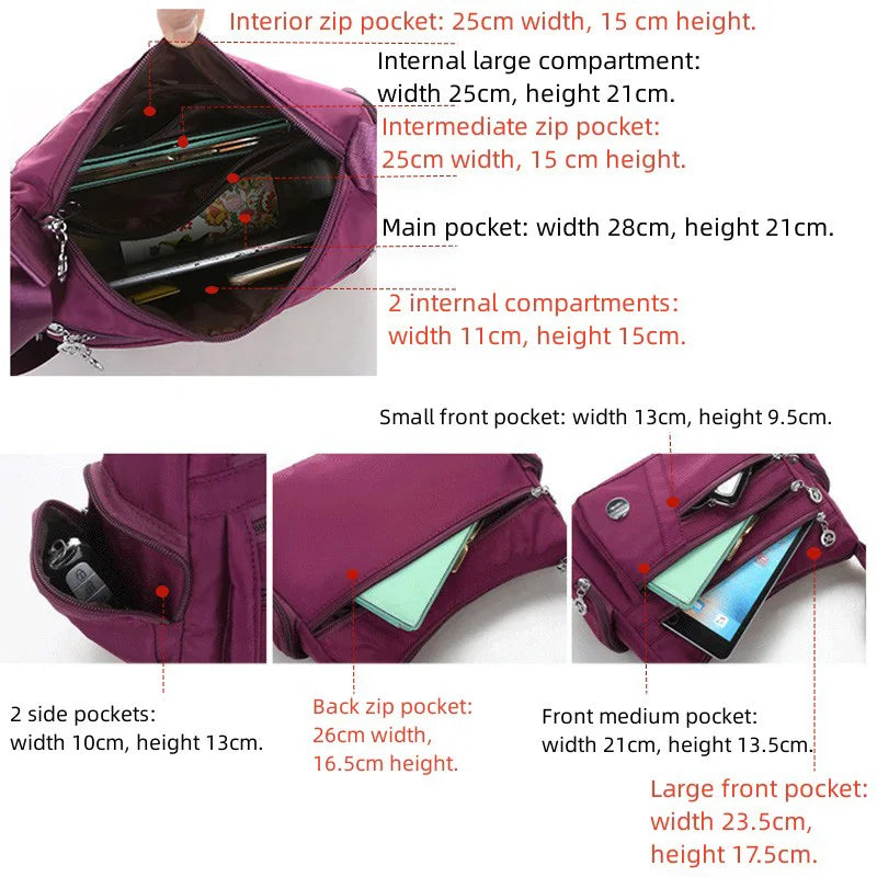 Waterproof Nylon Shoulder Bag for Women Casual Crossbody Sling Messenger Bag