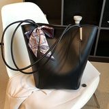 Solid Leather Bucket Bag Set for Women