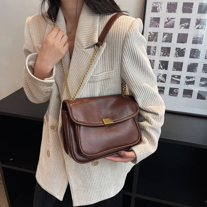 Casual Oilskin Chain Shoulder Bag for Women