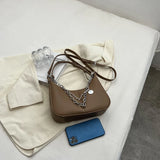 Solid Leather Shoulder Bag with Silver Chain - Mini Mobile Phone Messenger Bag
