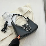 Solid Leather Shoulder Bag with Silver Chain - Mini Mobile Phone Messenger Bag