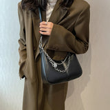 Solid Leather Shoulder Bag with Silver Chain - Mini Mobile Phone Messenger Bag
