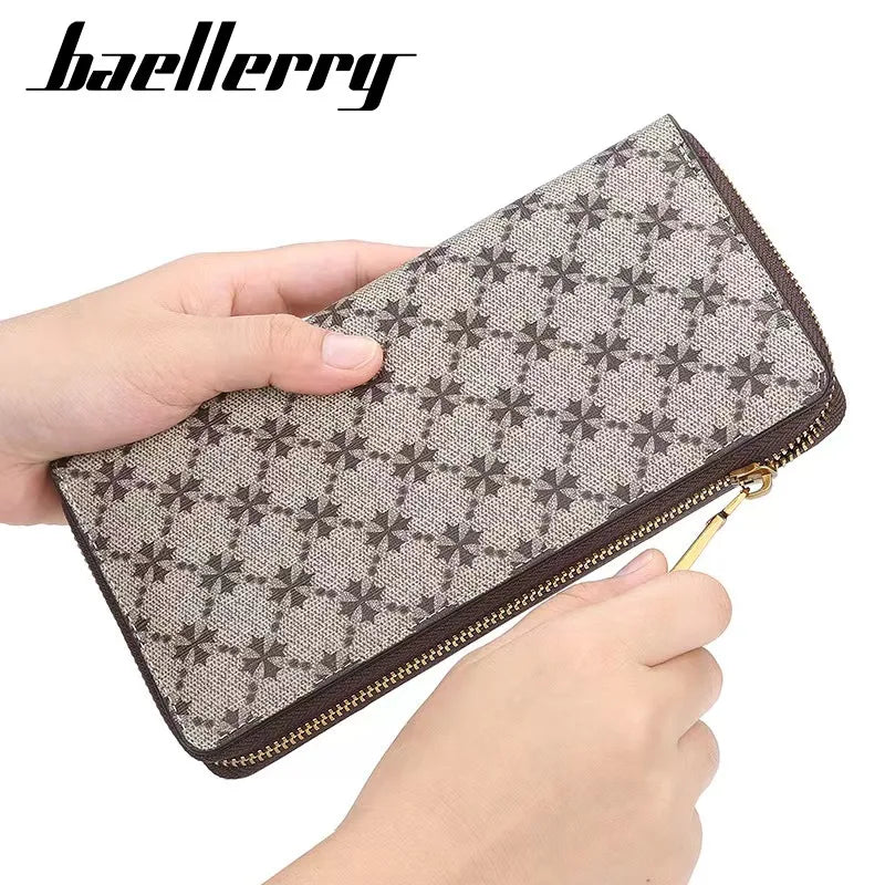 Women's Printed Clutch Bag with Multiple Zippers and Hand Strap