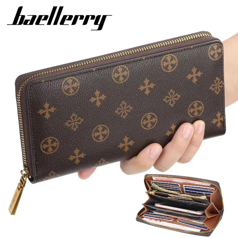 Women's Printed Clutch Bag with Multiple Zippers and Hand Strap