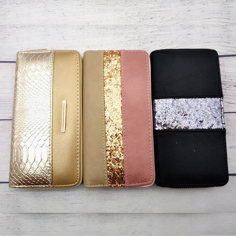 Long Clutch Purse Glitter Bag Zipper Phone Pocket