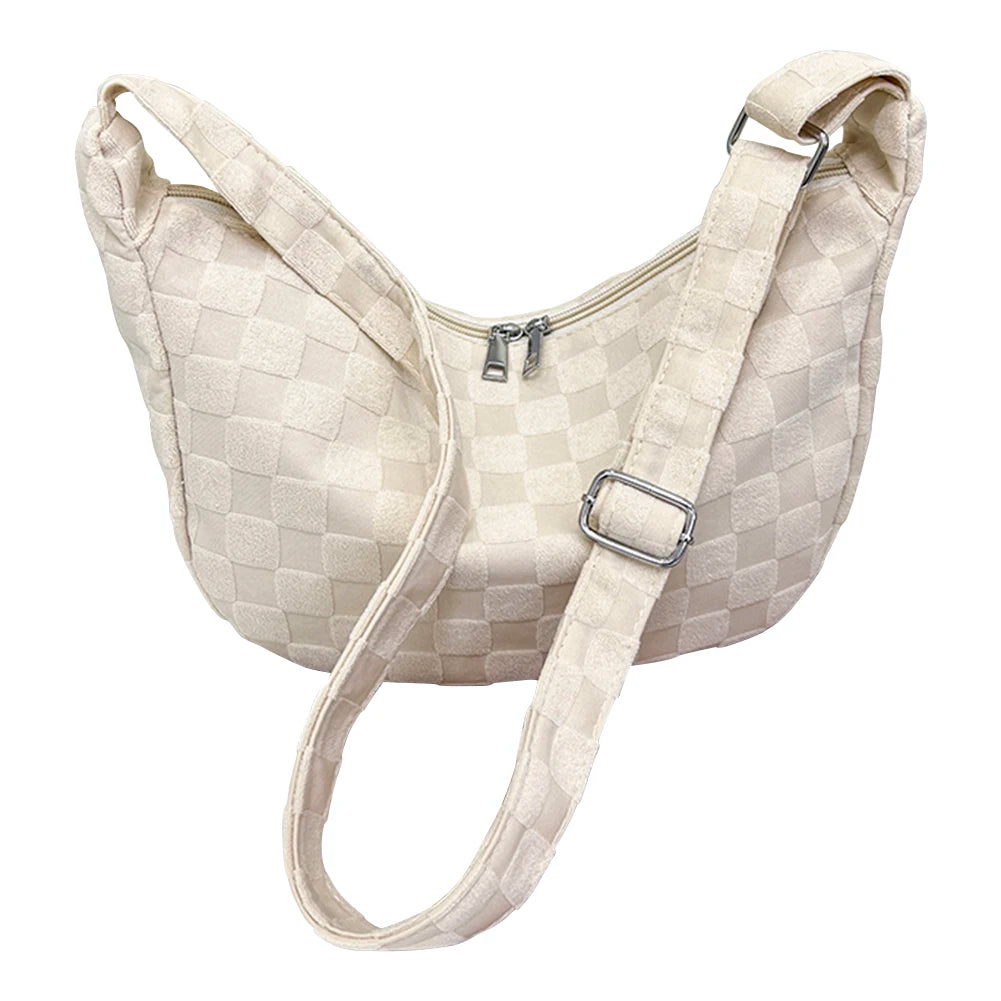 Plaid Woolen Tote Bag with Adjustable Strap