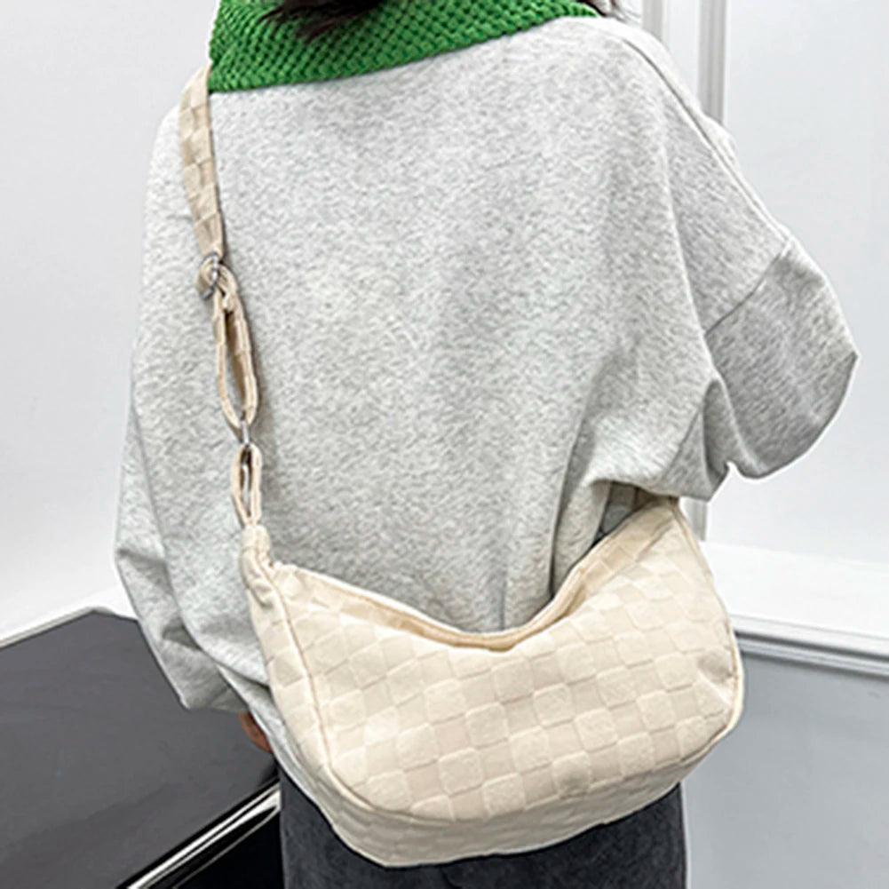 Plaid Woolen Cloth Ladies Underarm Bag Large Capacity Soft Solid for Work