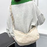 Plaid Woolen Cloth Ladies Underarm Bag Large Capacity Soft Solid for Work
