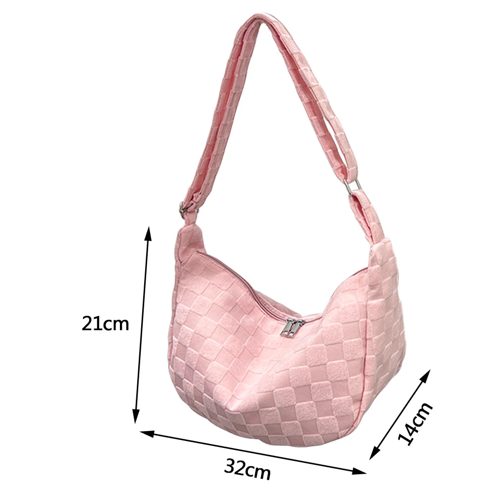 Plaid Woolen Cloth Ladies Underarm Bag Large Capacity Soft Solid for Work