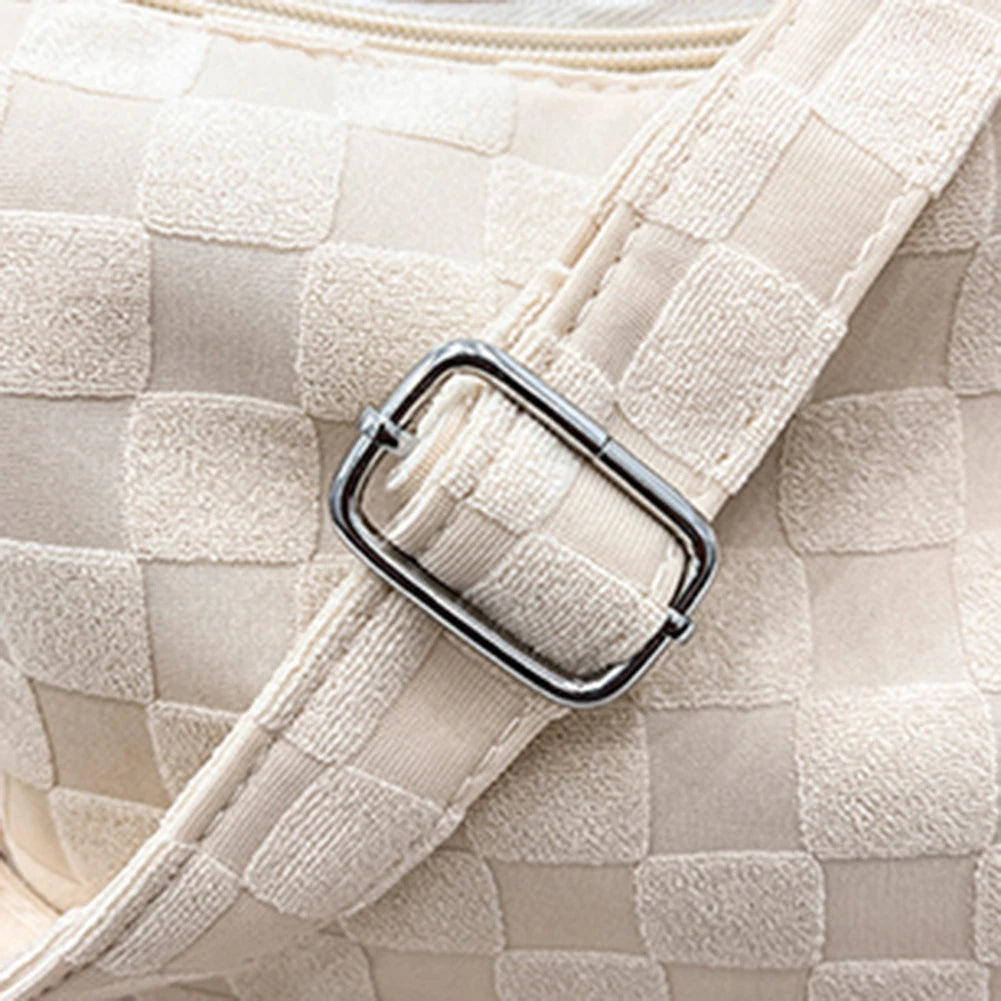 Plaid Woolen Shoulder Bag Large Capacity Soft Solid
