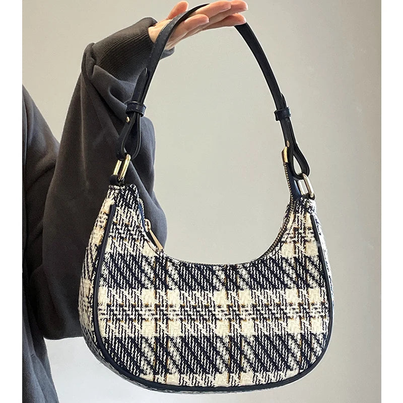 Plaid Crossbody Bag Underarm Zipper Shoulder Handbag
