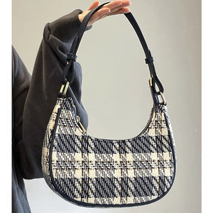 Plaid Crossbody Bag Underarm Zipper Shoulder Handbag