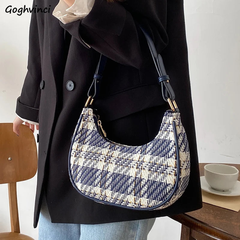 Plaid Crossbody Bag Underarm Zipper Shoulder Handbag