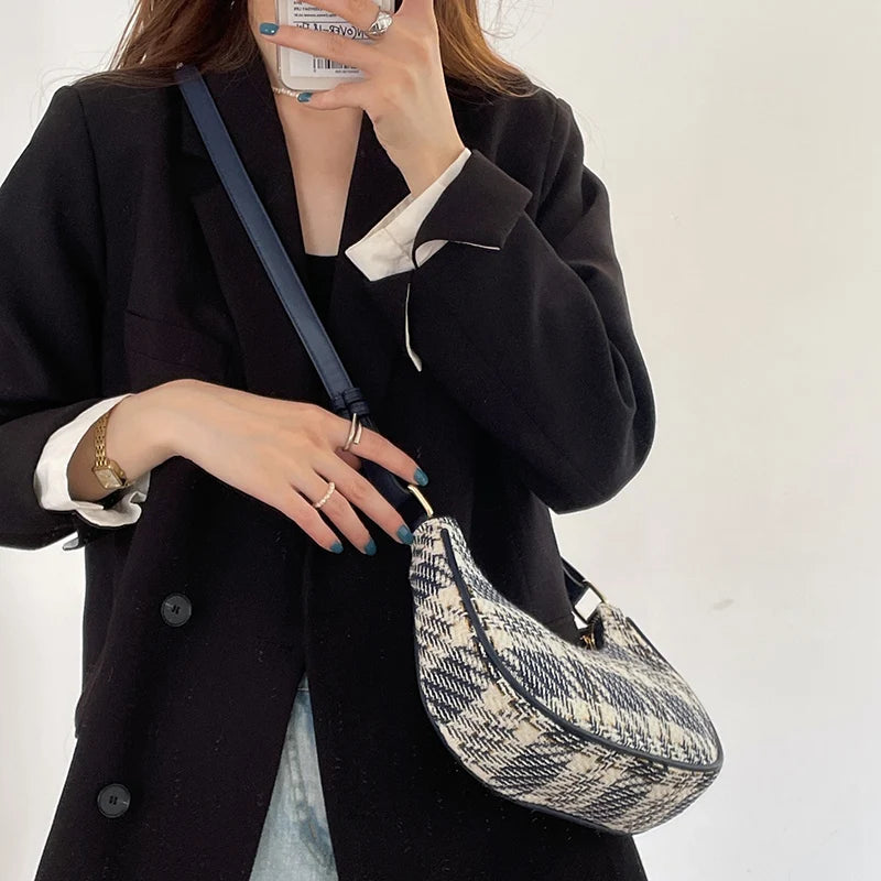 Plaid Crossbody Bag Underarm Zipper Shoulder Handbag