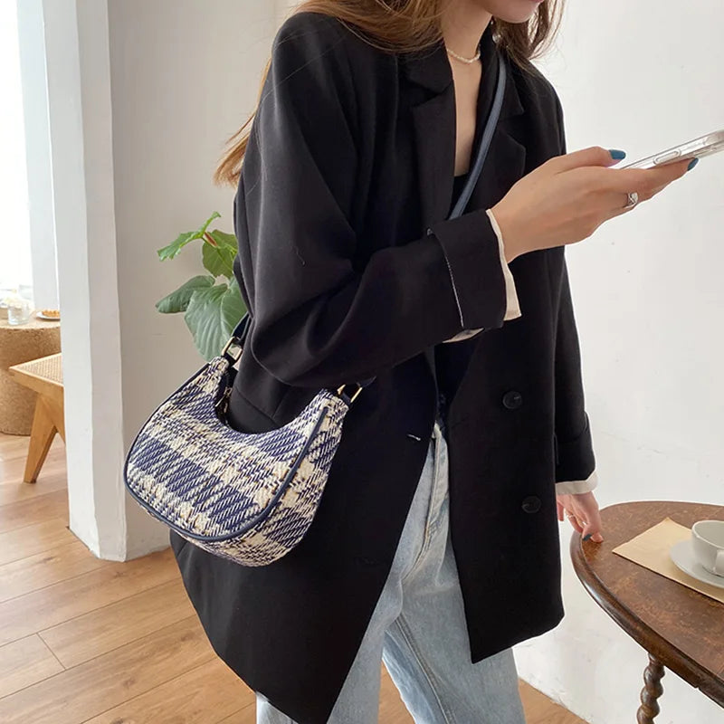 Plaid Crossbody Bag Underarm Zipper Shoulder Handbag