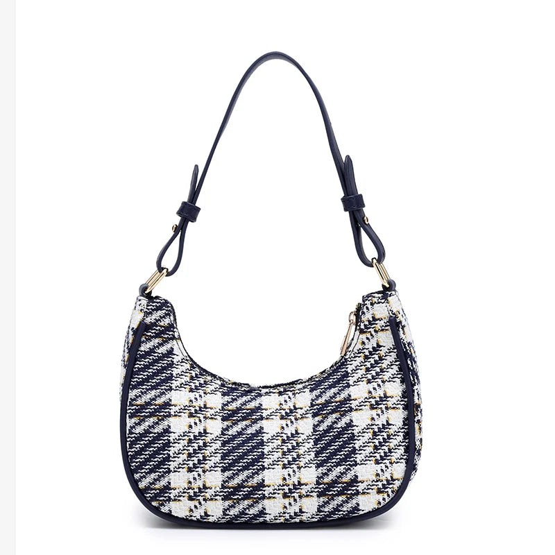 Plaid Crossbody Bag Underarm Zipper Shoulder Handbag