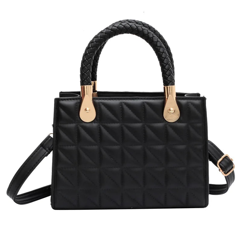 Woven Handle Quilted Crossbody Bag Vintage Shoulder Tote Women