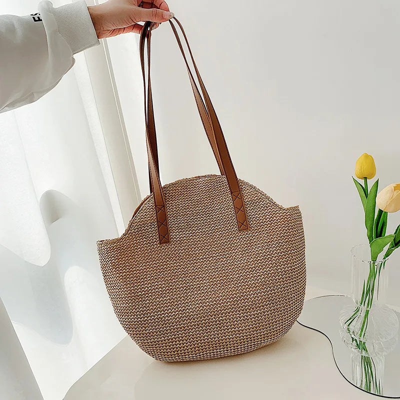 Summer Large Straw Beach Bag Rattan Shoulder Handbag Tote