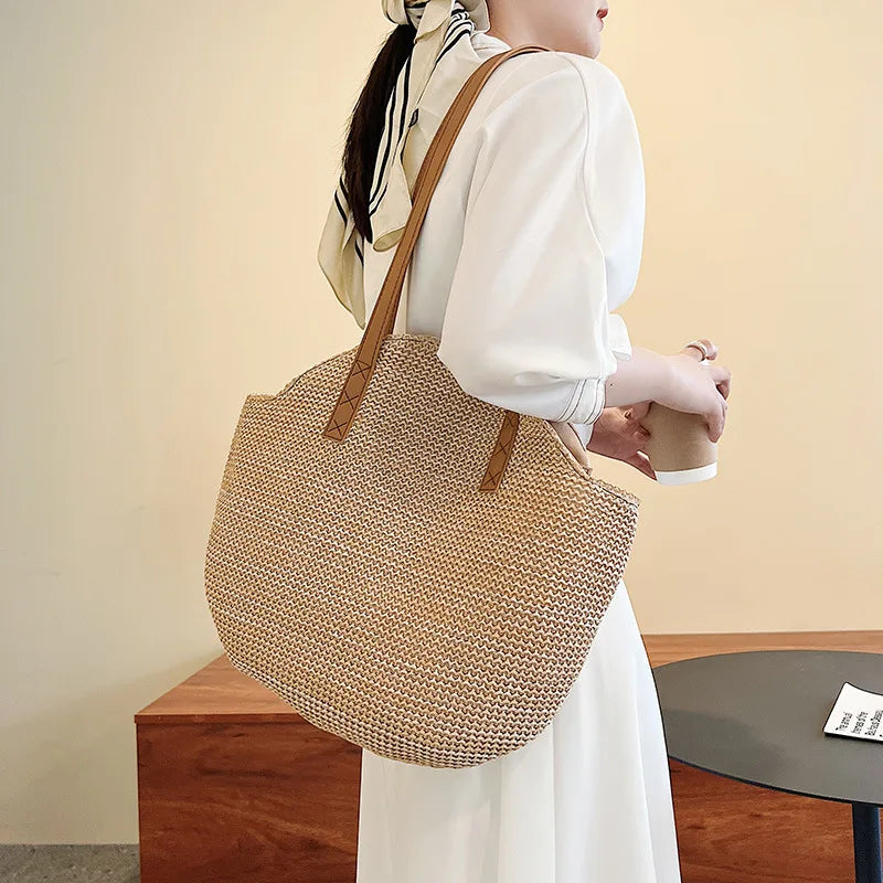 Summer Large Straw Beach Bag Rattan Shoulder Handbag Tote