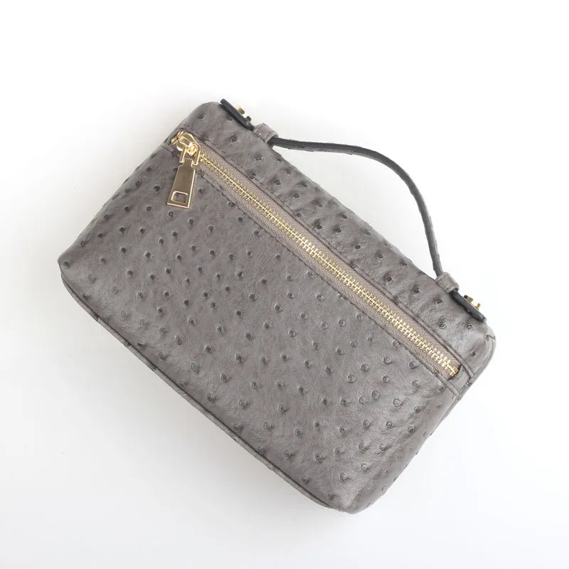 Embossed Ostrich Pattern Cow Leather Clutch Handbag