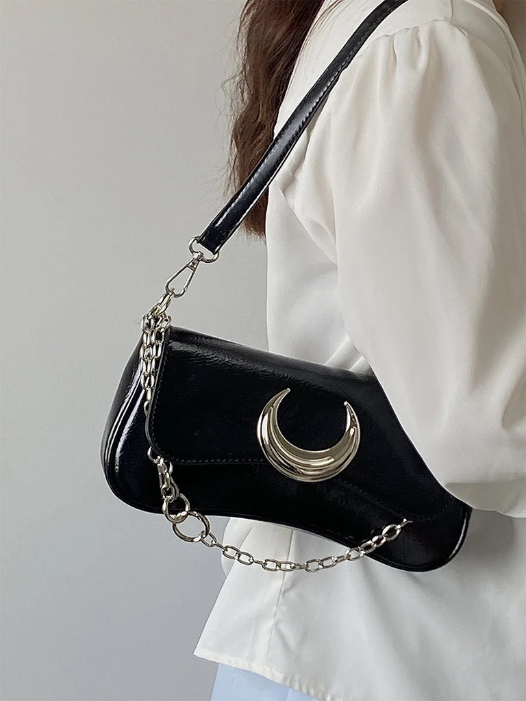 Y2k Girls Shoulder Bags Moon Lock Women's Chain Underarm Bag Purse Handbags