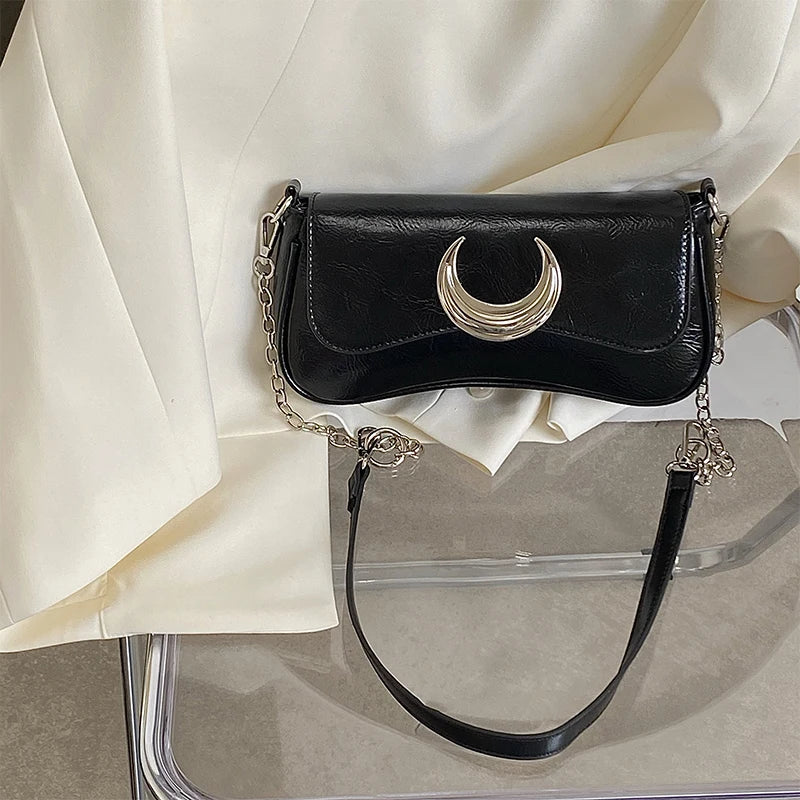 Y2k Girls Shoulder Bags Moon Lock Women's Chain Underarm Bag Purse Handbags