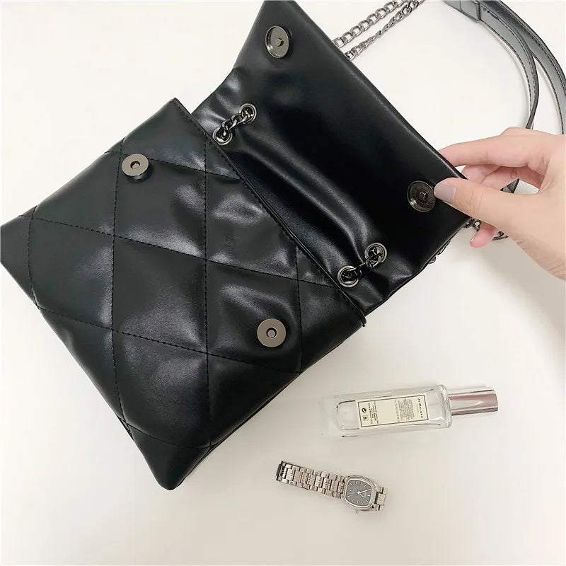 Plaid Women Shoulder Bag Chain Crossbody PU Leather Handbags Purse