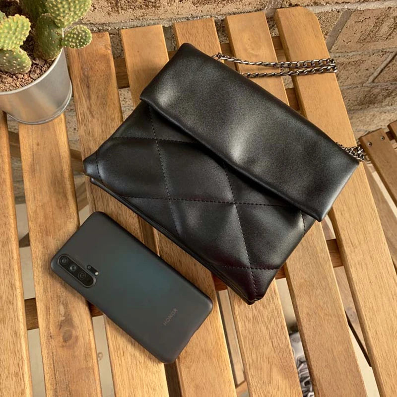 Plaid Women Shoulder Bag Chain Crossbody PU Leather Handbags Purse