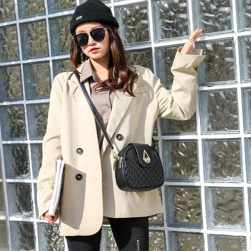 Diamond Lattice PU Leather Shoulder Bag Small Round Crossbody High Messenger