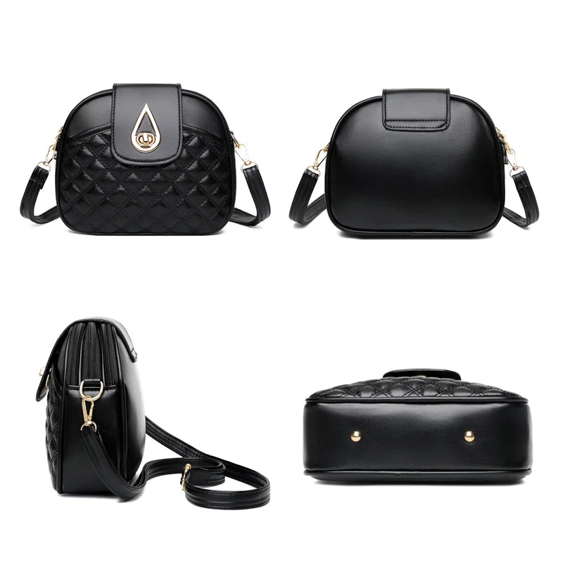 Diamond Lattice PU Leather Shoulder Bag Small Round Crossbody High Messenger